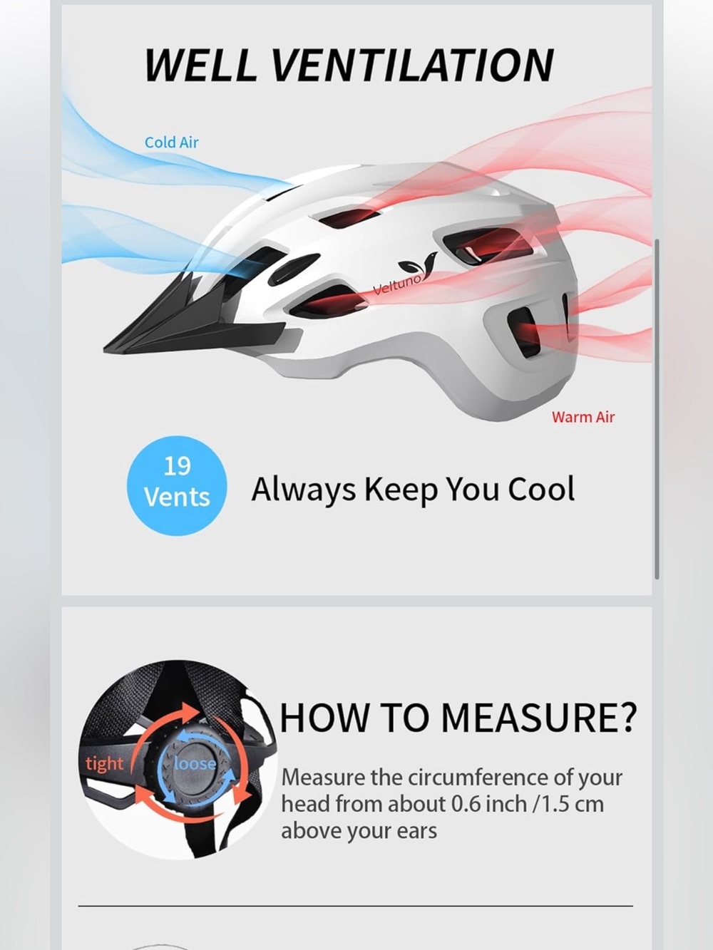 Bike Helmet for Adults, Lightweight Mountain Bicycle Helmet with USB Large 23-24 - Picture 3 of 12